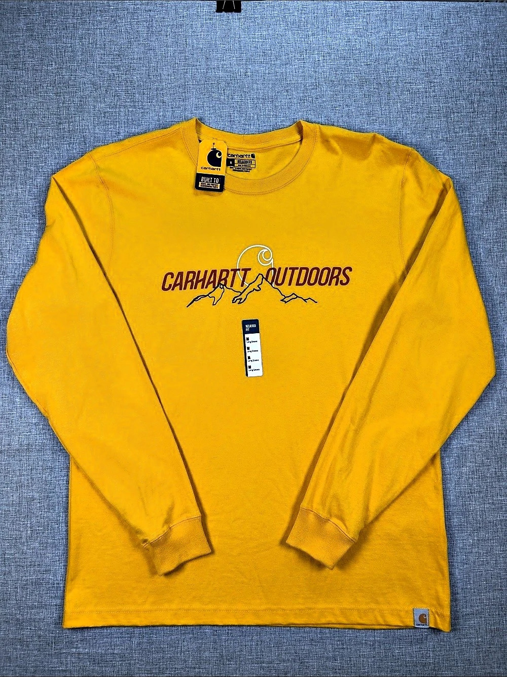 Carhartt Relaxed Fit Heavyweight Long-Sleeve Outdoors Graphic T-Shirt Yellow NWT
